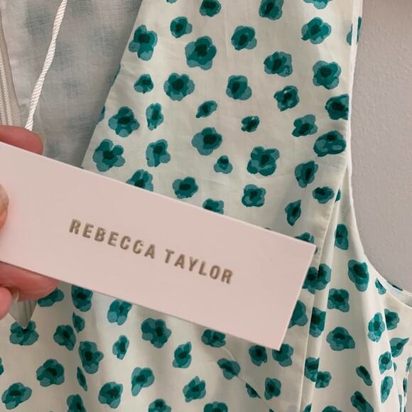 REBECCA TAYLOR Mini Dress Classic Emerald Daisy Floral Print Faux Wrap NEW - Picture 12 of 16